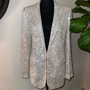 LOFT Women’s Silver Sequin Nude Lined Blazer Size 10 NEW TAGS